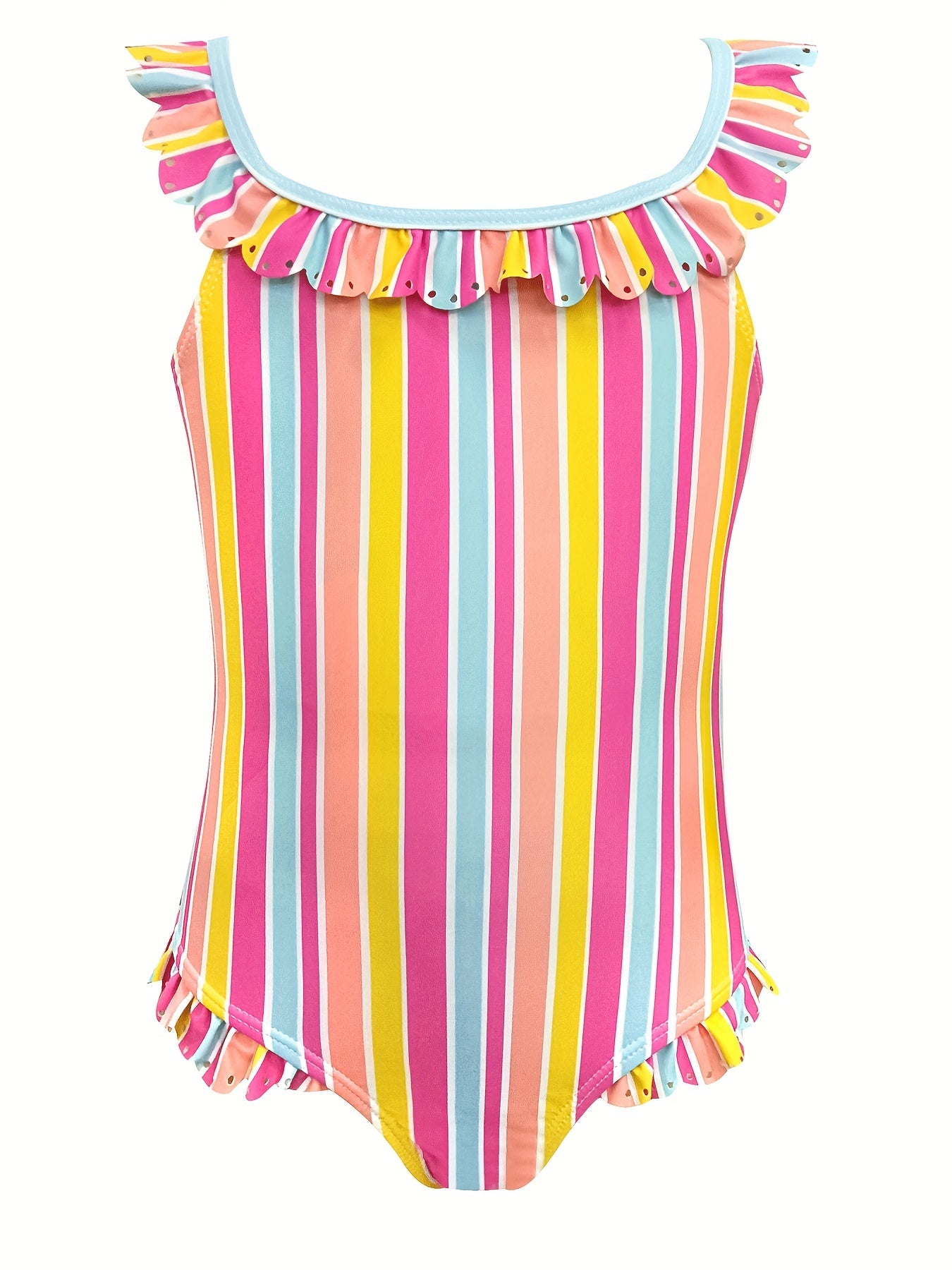 Toddler Rainbow Striped Ruffle One Piece Swimsuit