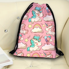 Unicorn Pattern Drawstring Sackpack Lightweight Backpack