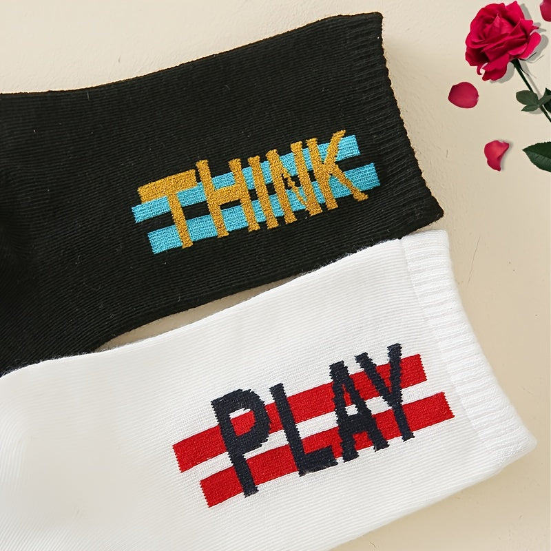 2 Pairs Letter Print Socks Comfy & Breathable Mid Tube Socks Women's Stockings