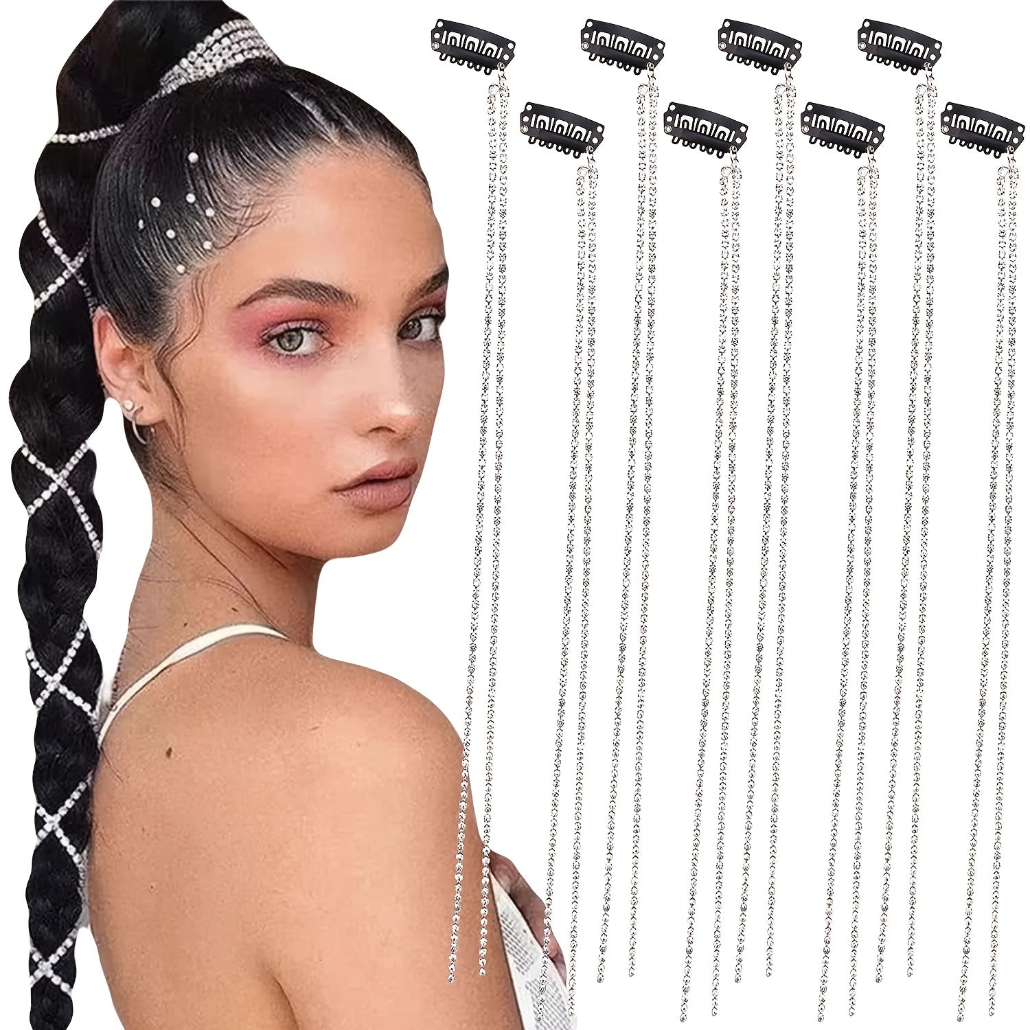 Rhinestone Chain Tassel Hair Clips Headband For Bride