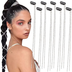 Rhinestone Chain Tassel Hair Clips Headband For Bride