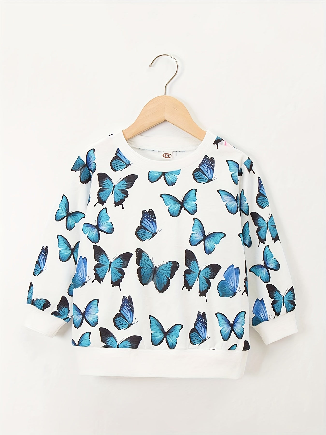 Butterfly Print Girls Crew Neck Top Long Sleeve Sweatshirt