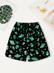 Skull Print Sleep Bottoms Soft & Comfy Elastic Waistband Shorts