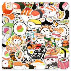50 Pcs Sushi Roll Stickers for Water Bottles, Laptops, Phones & More