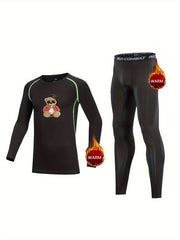 Kids Compression Fleece Set Cartoon Pattern Crew Neck Pullover