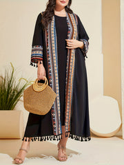  Boho Tank Dress & Geo Print Cardigan Two Piece Set