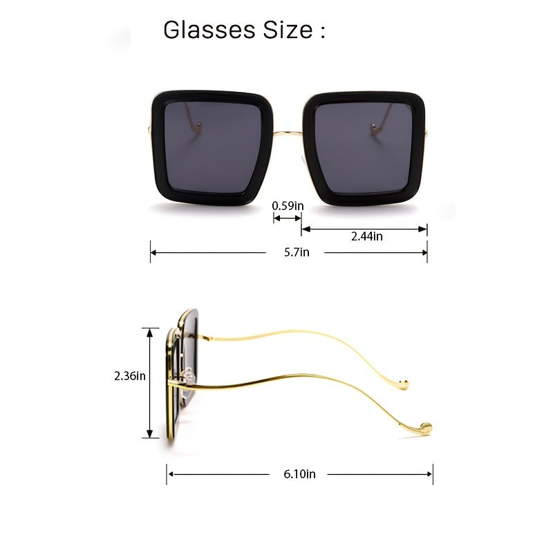 Square Unisex Sunglasses Large Frame with Irregular Temples