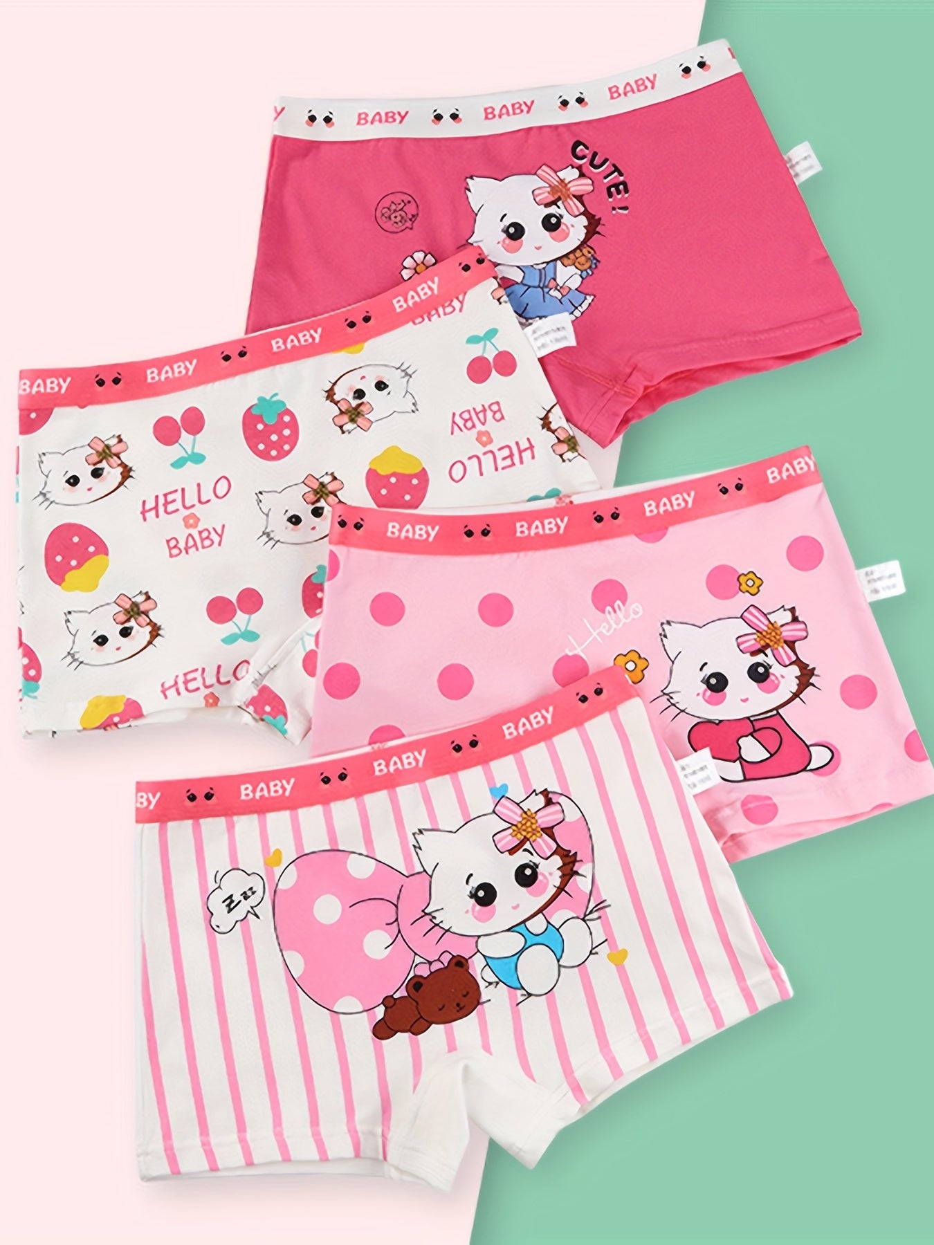 4pc Girls Cartoon Print Boxer Briefs Kids Underwear