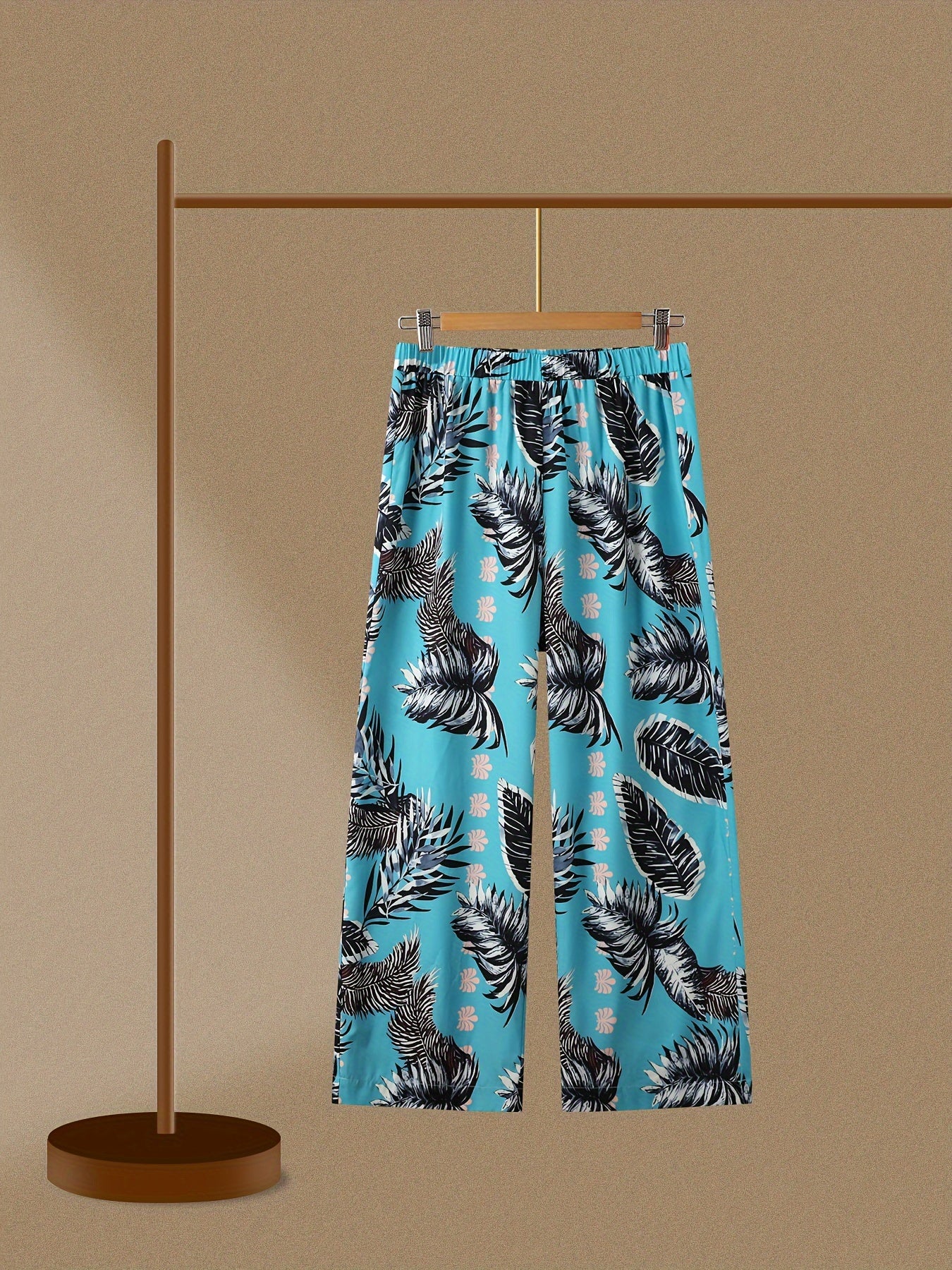  Tropical Print High Rise Wide Leg Trousers