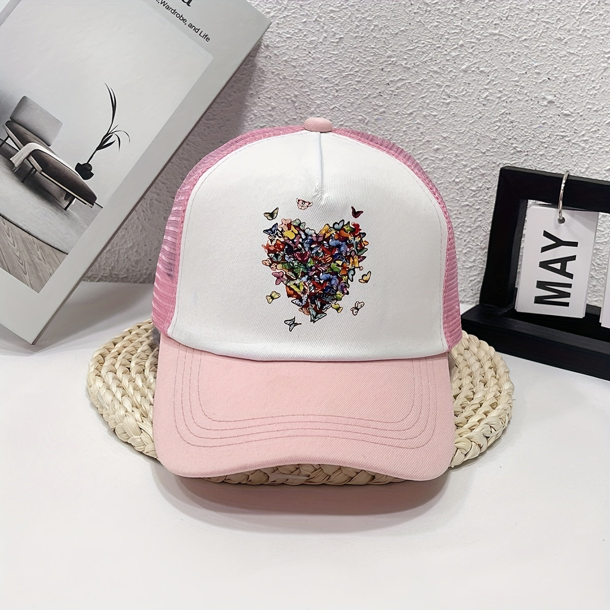 Butterfly Heart Print Trucker Hat Mesh Cartoon Baseball Cap
