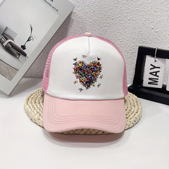 Butterfly Heart Print Trucker Hat Mesh Cartoon Baseball Cap