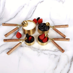 8pcs Golden Measuring Cup Set & Spoon with Wood Handle