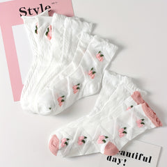 5 Pairs Floral Print Ruffle Socks for Women