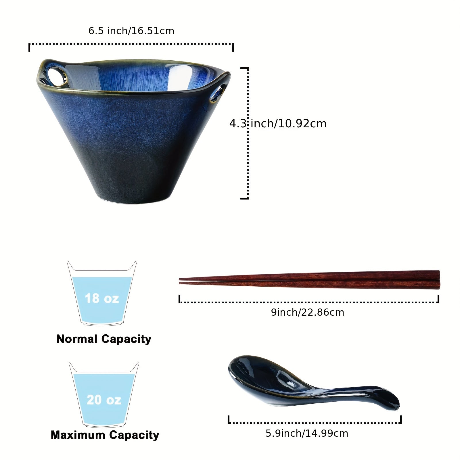 2pcs Ceramic Large Ramen Bowl Set 20oz Porcelain Soup Noodles Pho Udon Salad