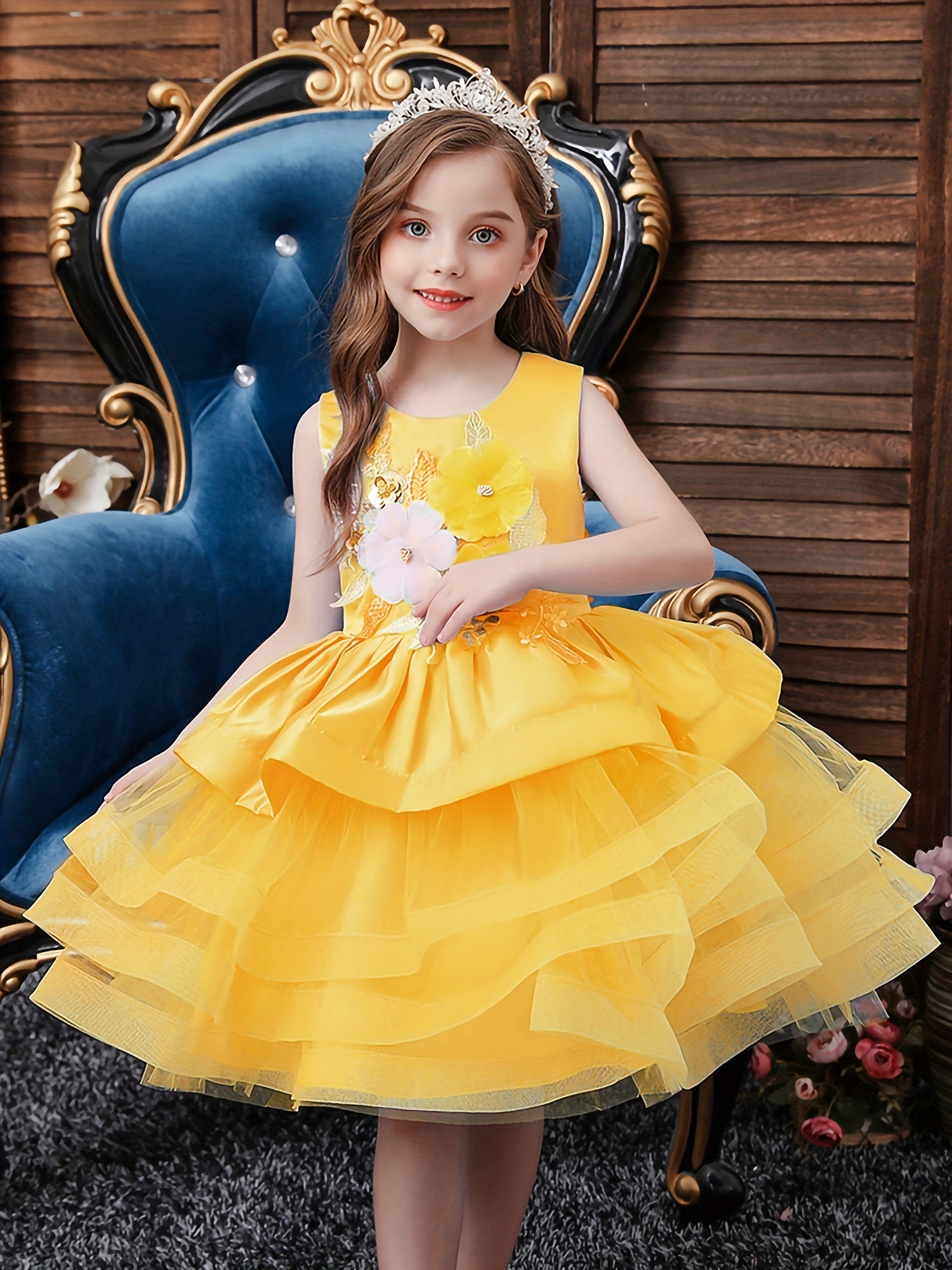 Girls Princess Wedding Dress Puffy Mesh Performance Skirt