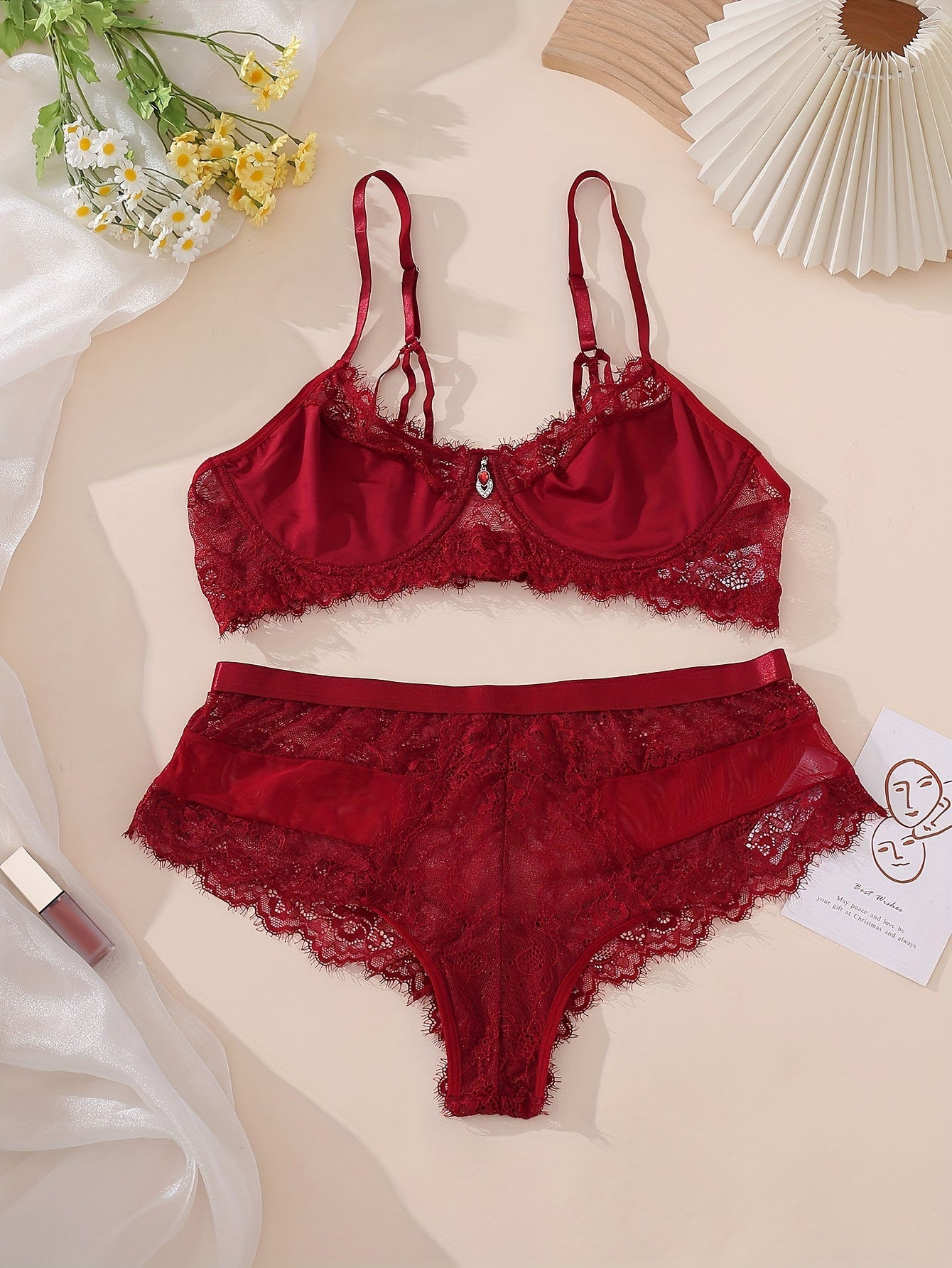  Sexy Lace Rhinestone Bra & Panty Set