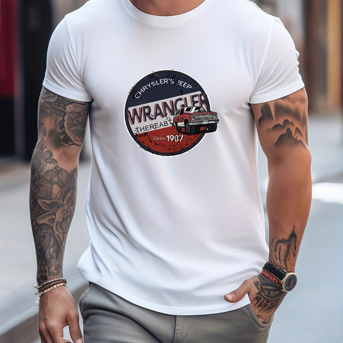 Men's Printed Leisure Sports T shirt Round Neck Tee Shirt