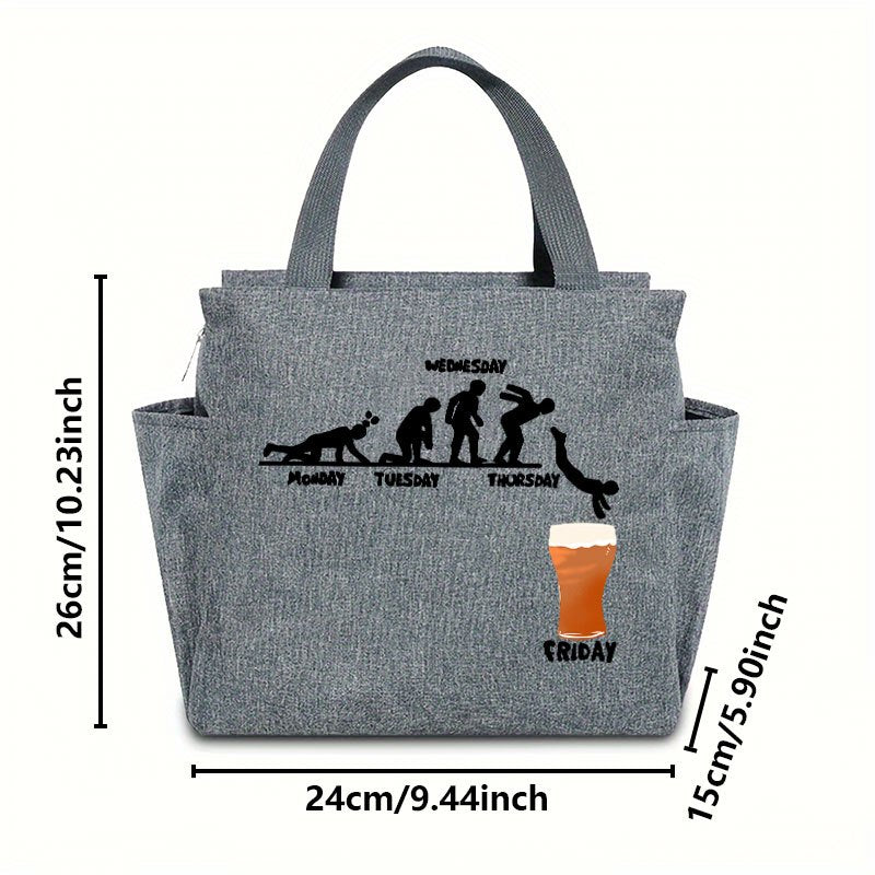 Cheering Friday Beer Insulated Lunch Bag Canvas Cooler Tote for Office School