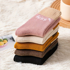 5 Pairs Letter Print Warm Mid Tube Socks Women's Stockings Hosiery
