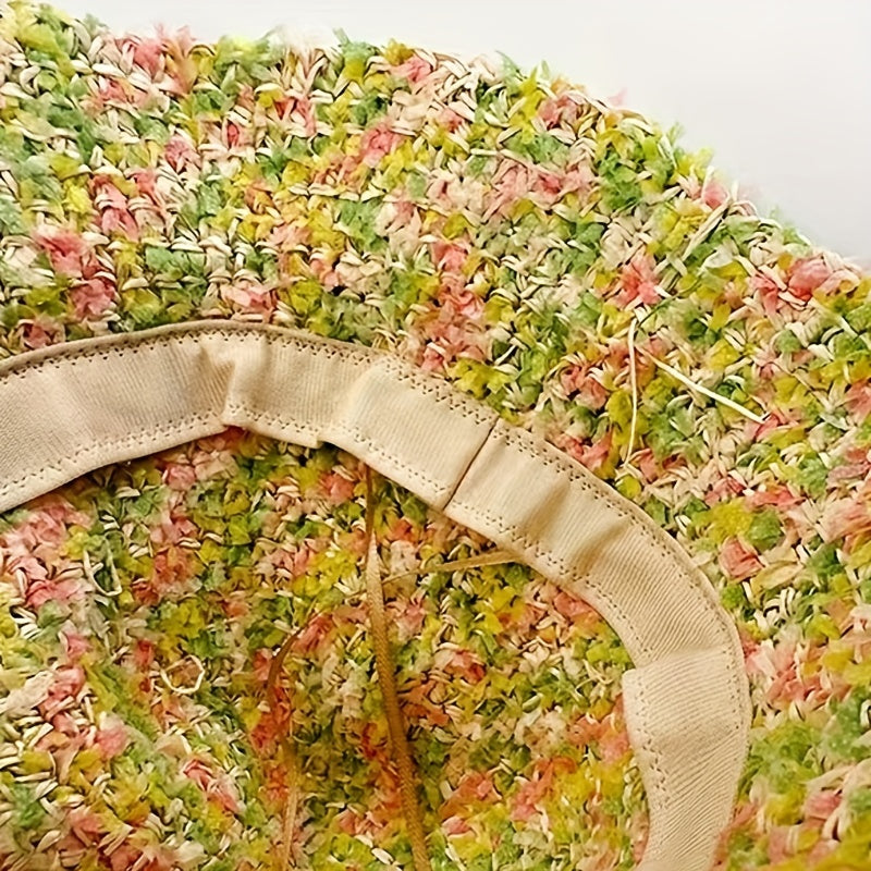 Colorful Straw Bucket Hat Boho Crochet Sunshade Cloche Hats