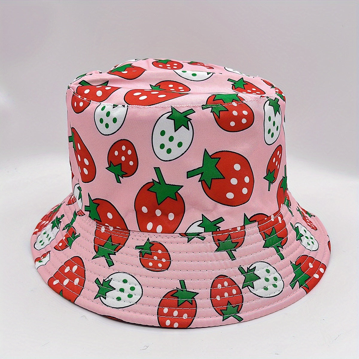 Pink Strawberry Print Bucket Hat Reversible Basin Hat For Women