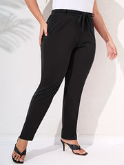  Casual Pants Women's Plus Solid Drawstring High Rise High Stretch Knot