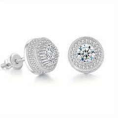 Round Stud Earrings Paved CZ Stone Silver Golden Ear Jewelry