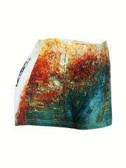 Women's Plus Size Western Style Floral Tie Dye Elastic High Rise Shorts