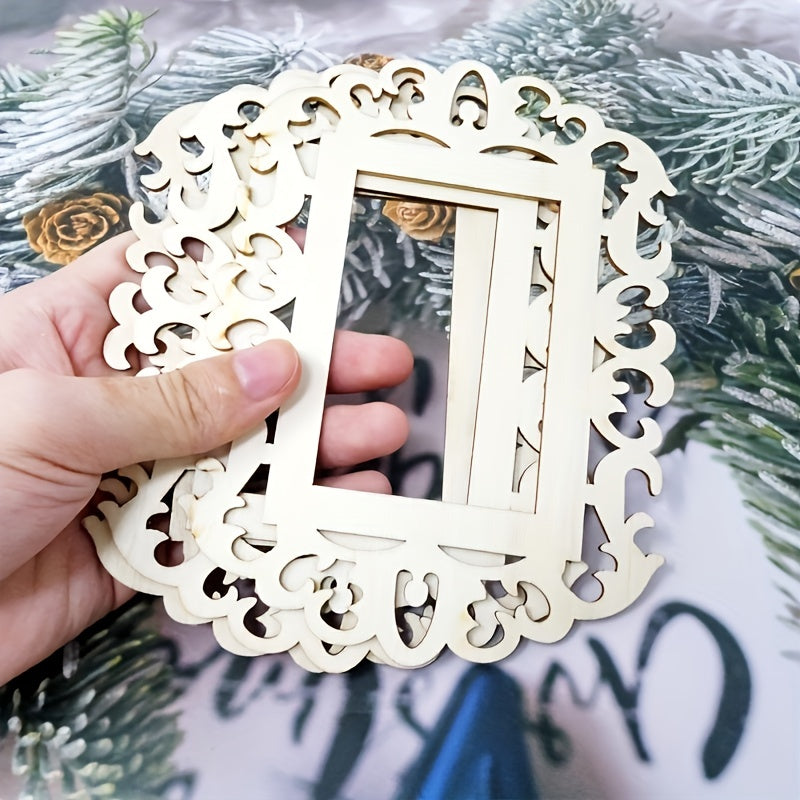 10pcs Unfinished Wooden Picture Frames DIY Ornaments + Jute Rope 11.94x16.0cm
