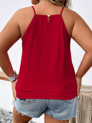  Casual Cami Top Solid Keyhole Back Slight Stretch Cami