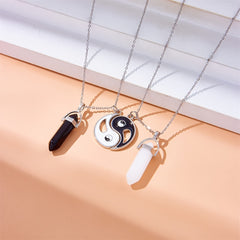 2pcs Taichi Crystal Necklace Hexagonal Chakra Pendants Set