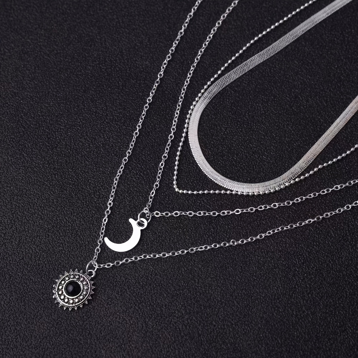 Layered Sun Moon Pendant Necklace Women's Jewelry