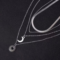 Layered Sun Moon Pendant Necklace Women's Jewelry