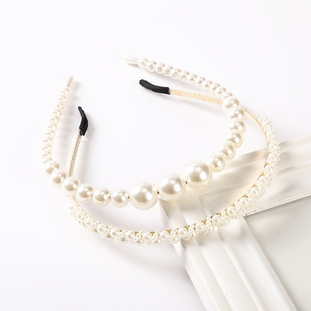4PCS Faux Pearl Headbands for Women Rhinestones Hair Hoop Wedding Accessorie