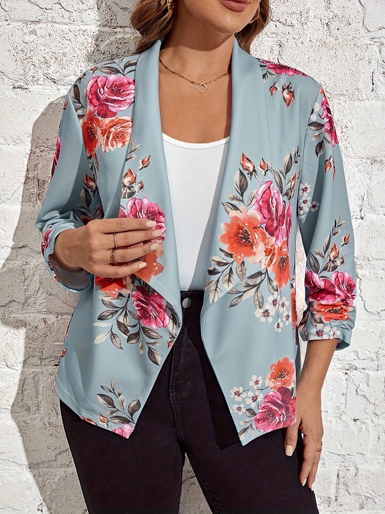  Floral Print Half Sleeve Blazer