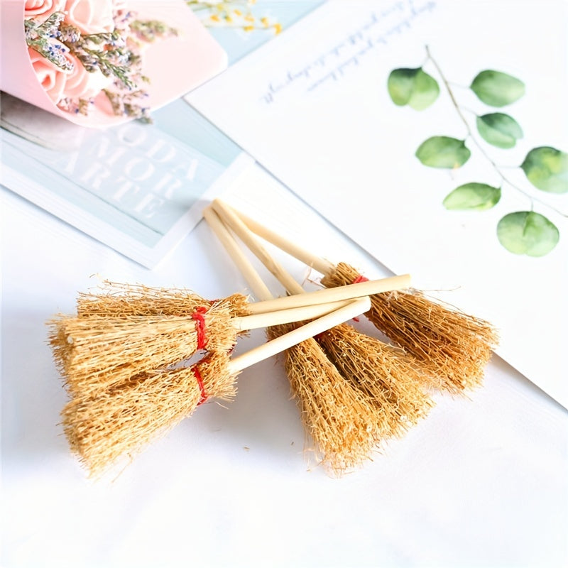 Mini Straw Brooms Halloween Decoration Witches Accessory