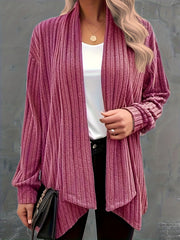  Ribbed Long Sleeve Open Front Cardigan
