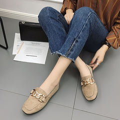 Women's Chain Decor Slip on Flat Shoes Comfortable Beanie Shoes