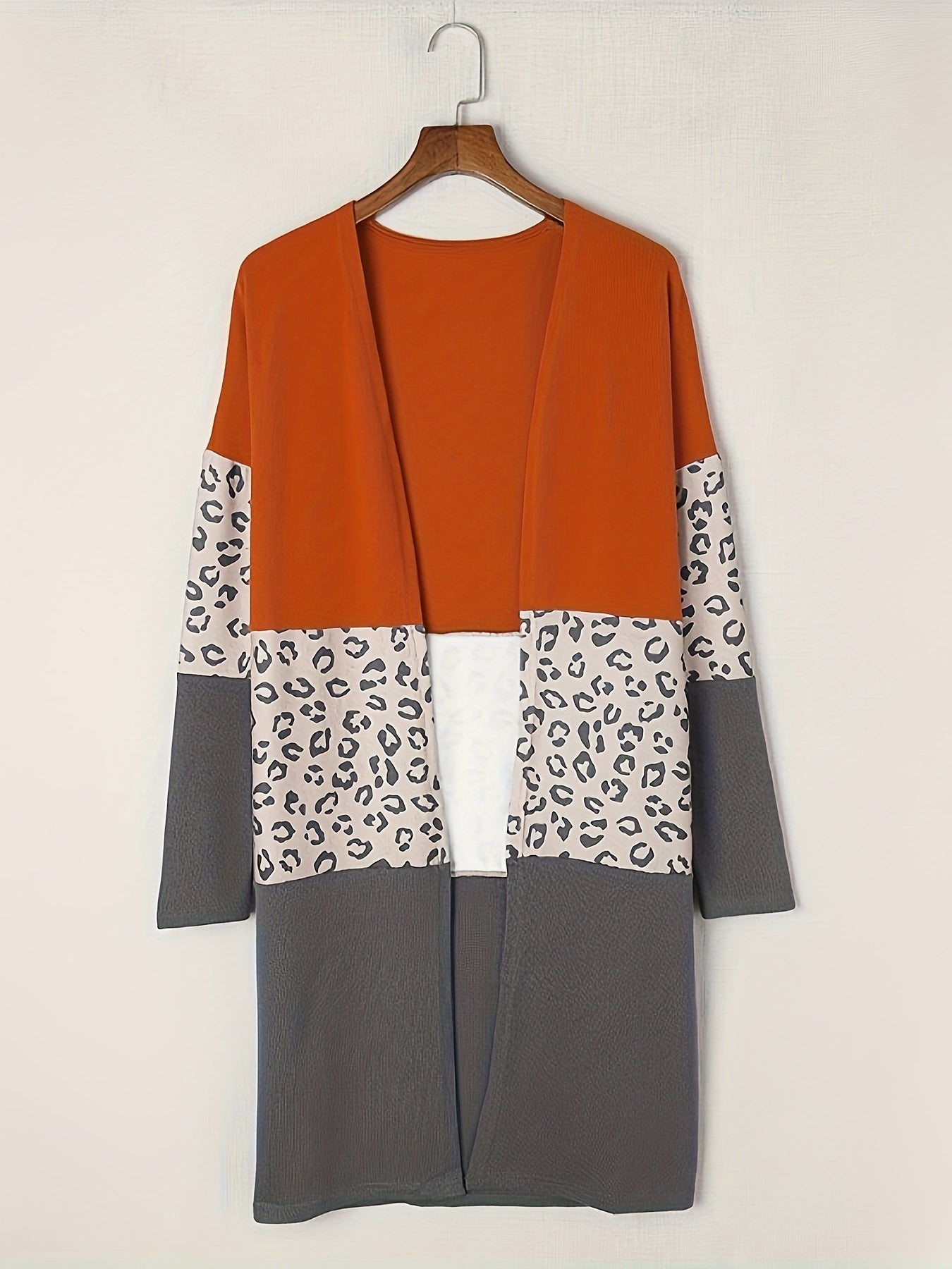 Women's Plus Leopard Print Long Sleeve Open Front Cardigan