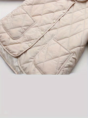 Solid Lapel Quilted Jacket Long Sleejsonves Patched Pockets Outdoor Padded Jacke