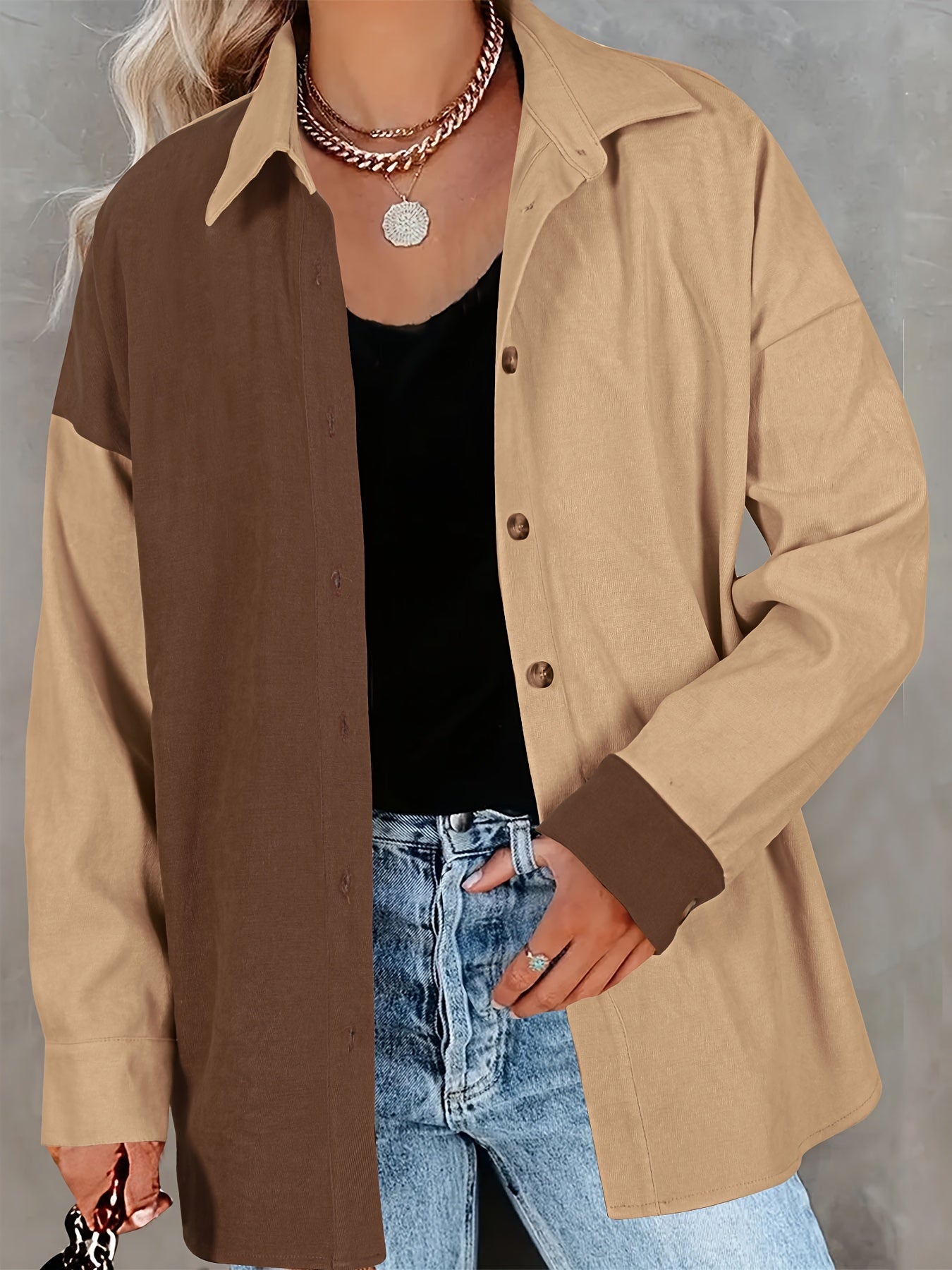  Colorblock Button Up Blouse