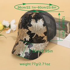 Maple Leaf Sequin Mesh Sunshade Sports Peaked Cap