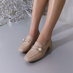 Women's Faux Metal Block Heels Slip On Shoes