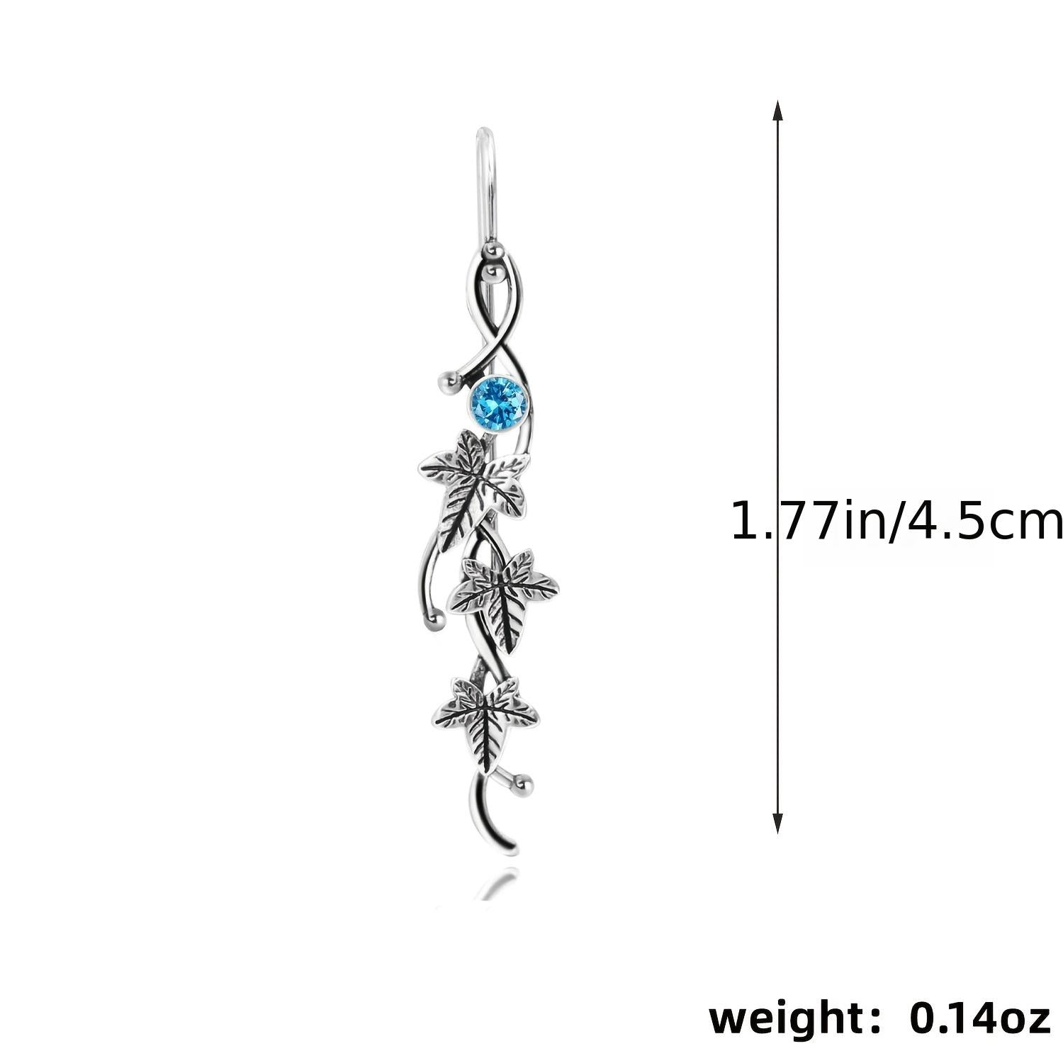 Boho Leaf Dangle Earrings Colorful Gemstone 925 Silver Plated 1Pair