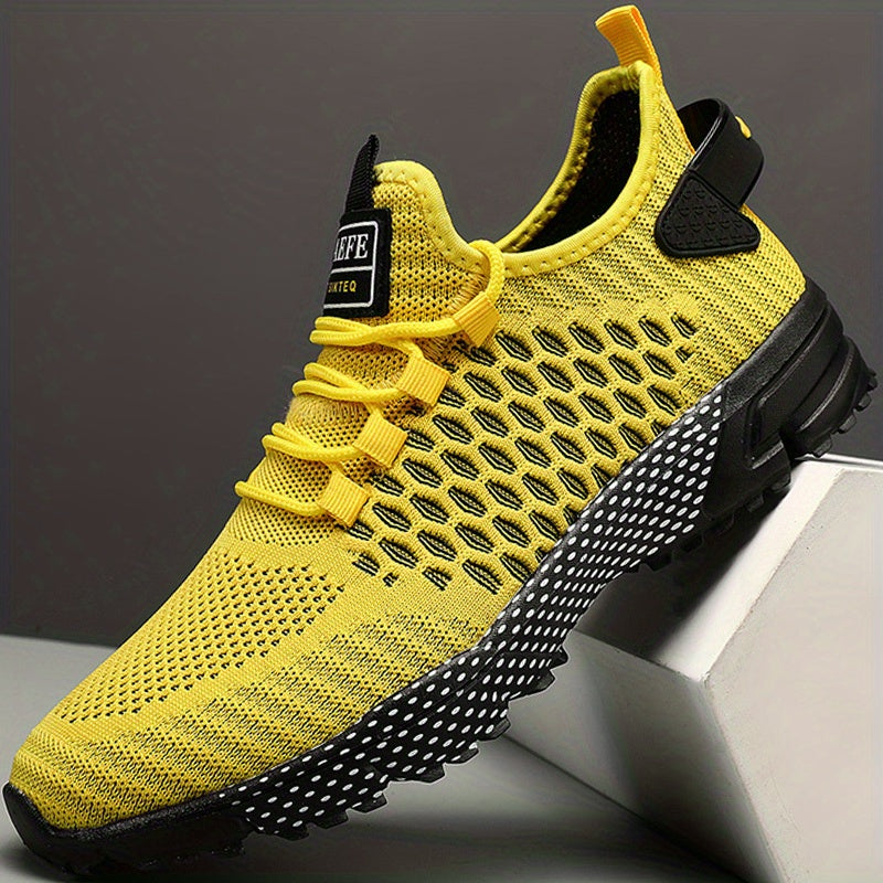 Men's Geometric Print Lace up Sneakers Breathable Mesh Outdoor Sports Shoes