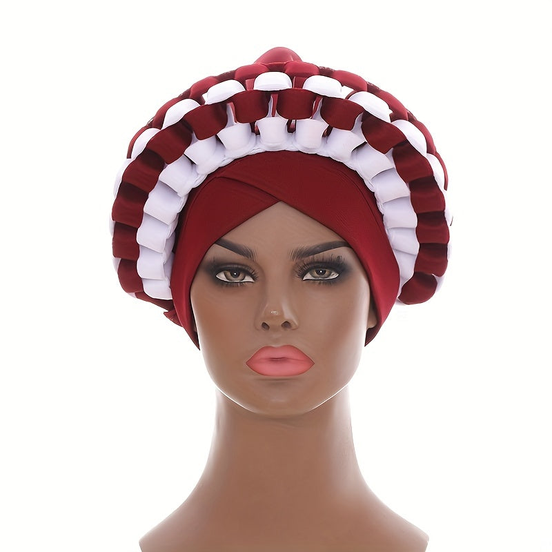 Wine Red Turban Head Wrap Inner Hijab Cap Lace Up Head Scarf