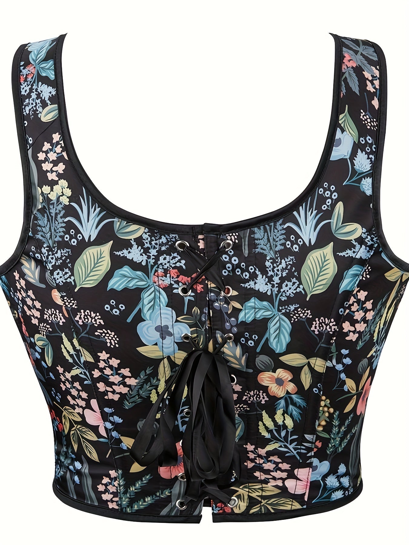 Floral Print Shaping Tank Top Tummy Control Lace Up Slimmer