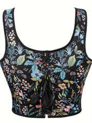 Floral Print Shaping Tank Top Tummy Control Lace Up Slimmer