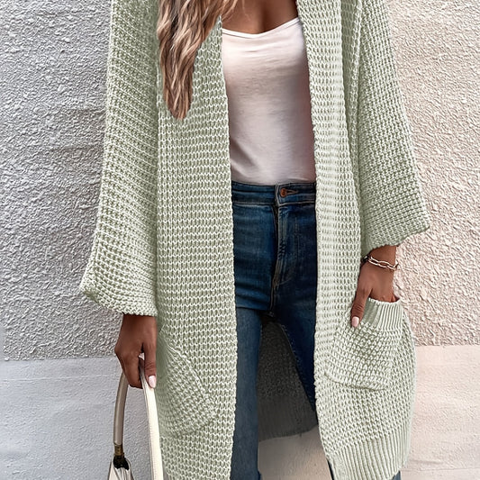  Cable Batwing Sleeve Open Front Cardigan with Pockets