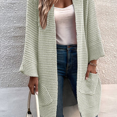  Cable Batwing Sleeve Open Front Cardigan with Pockets